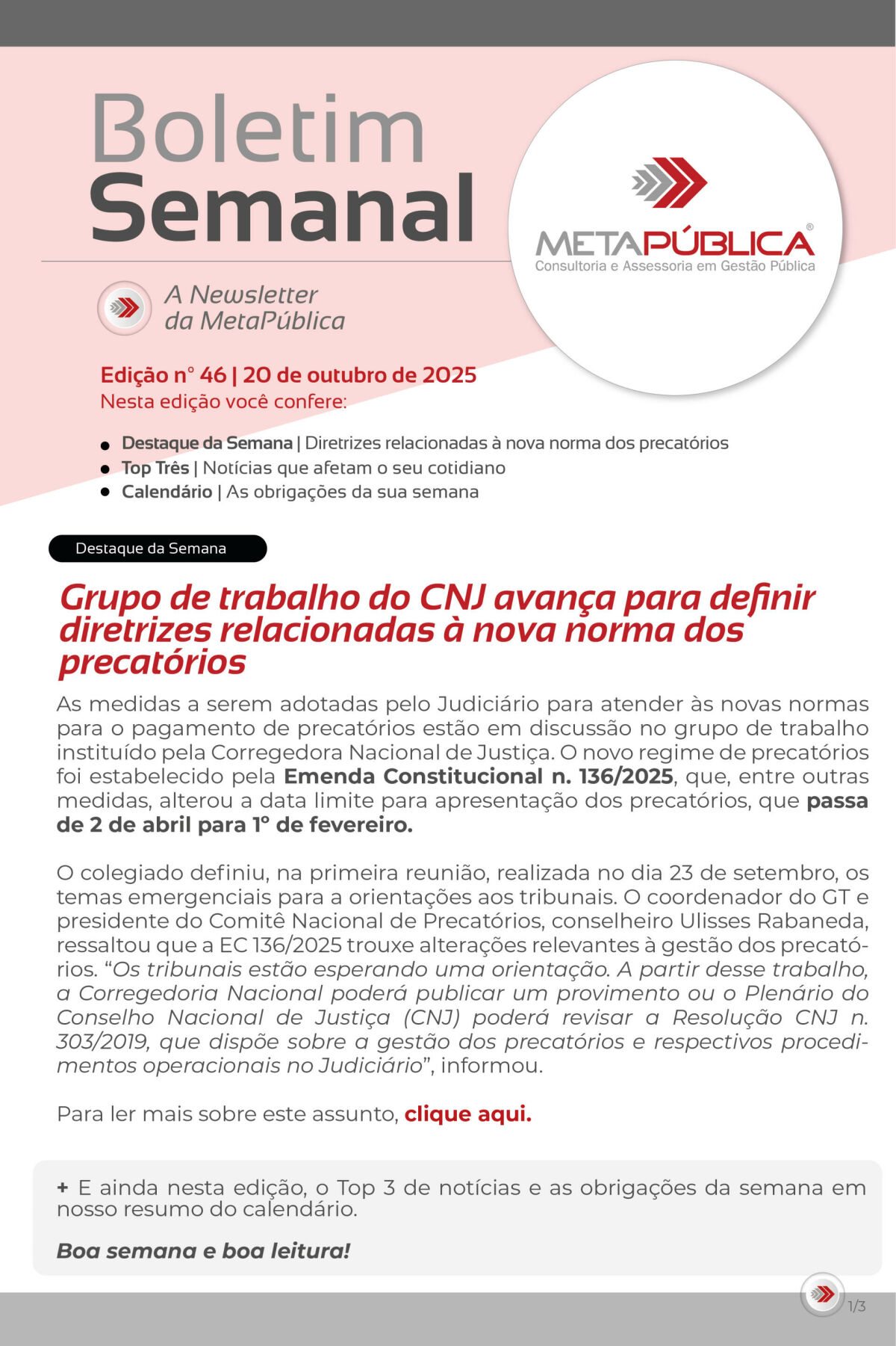 Imagem principal de BOLETIM SEMANAL Nº 46 - 20 DE OUTUBRO DE 2025
